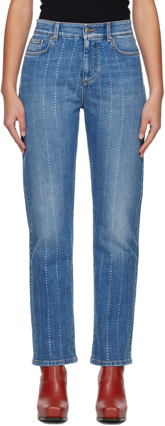 Дънки Stella McCartney Stella McCartney Embellished Straight-Leg Jeans Синьо | 6D00293SOH95, 0