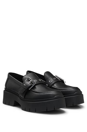 Кецове и обувки BOSS Faux-leather loafers with buckle strap Черно | 50538616