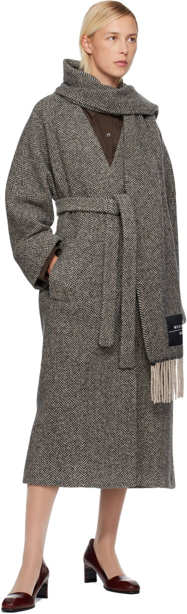 Палта Max Mara Weekend Zenica Herringbone Belted Coat with Scarf Сиво | 2525016042600, 4