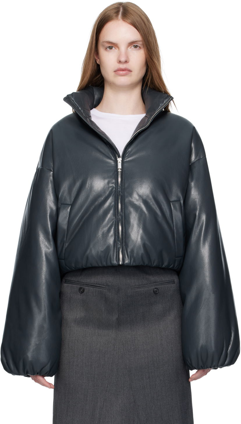 Пухо яке Nanushka Nanushka Lilima Cropped Vegan Leather Puffer Jacket Черно | NW25PFJK01655