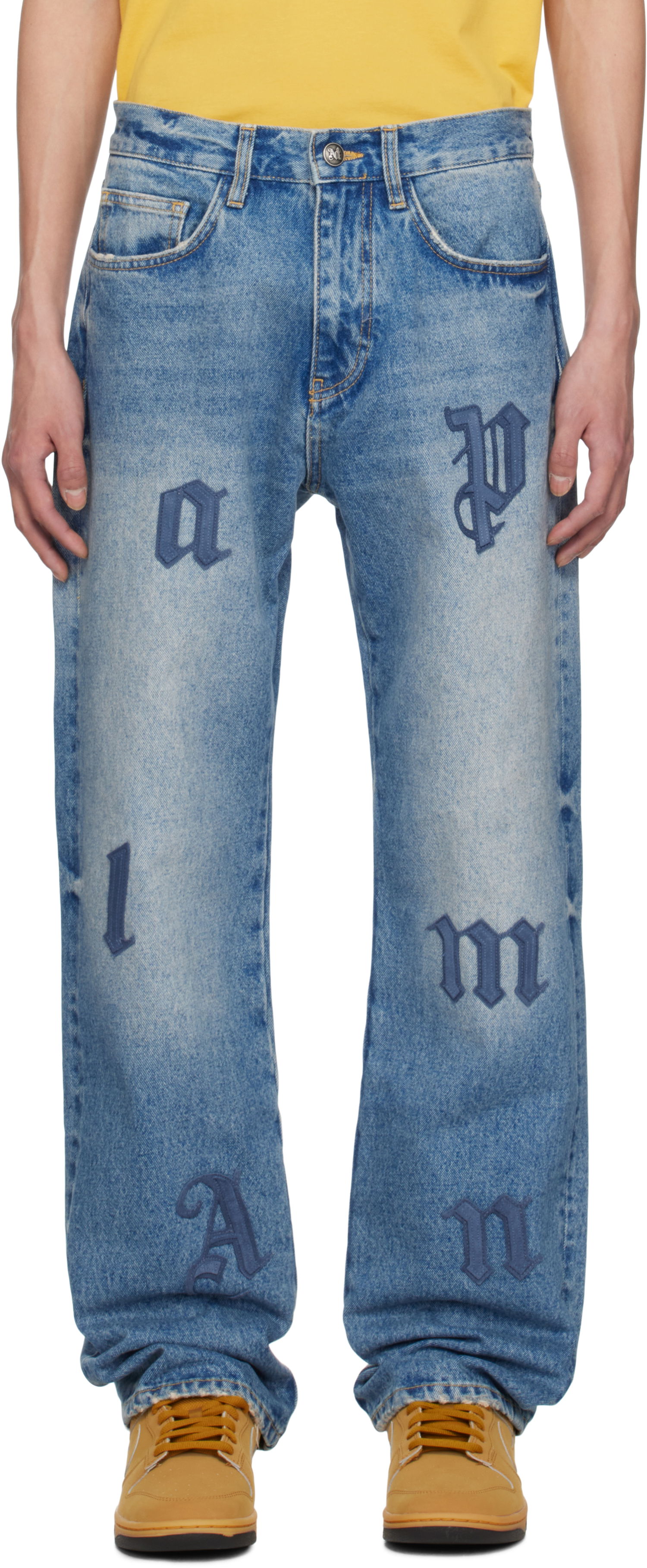 Дънки Palm Angels Palm Angels Logo Patch Straight Leg Jeans Синьо | PMYA041S25DEN0064040, 0