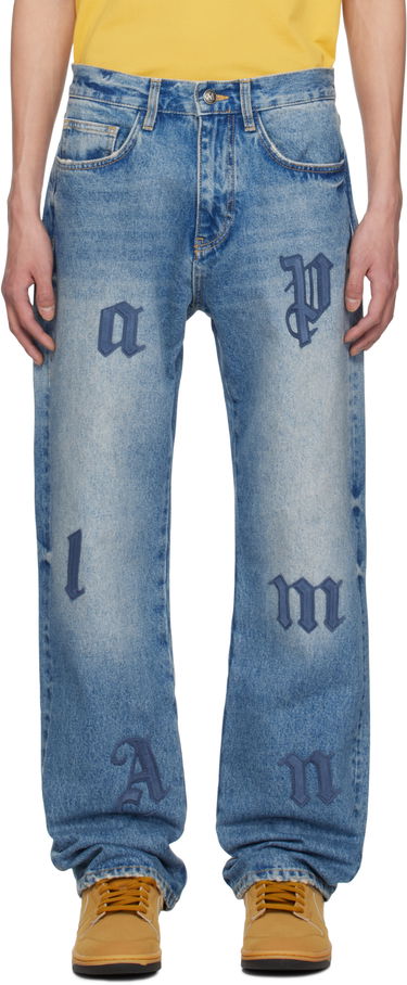 Дънки Palm Angels Palm Angels Logo Patch Straight Leg Jeans Синьо | PMYA041S25DEN0064040, 0