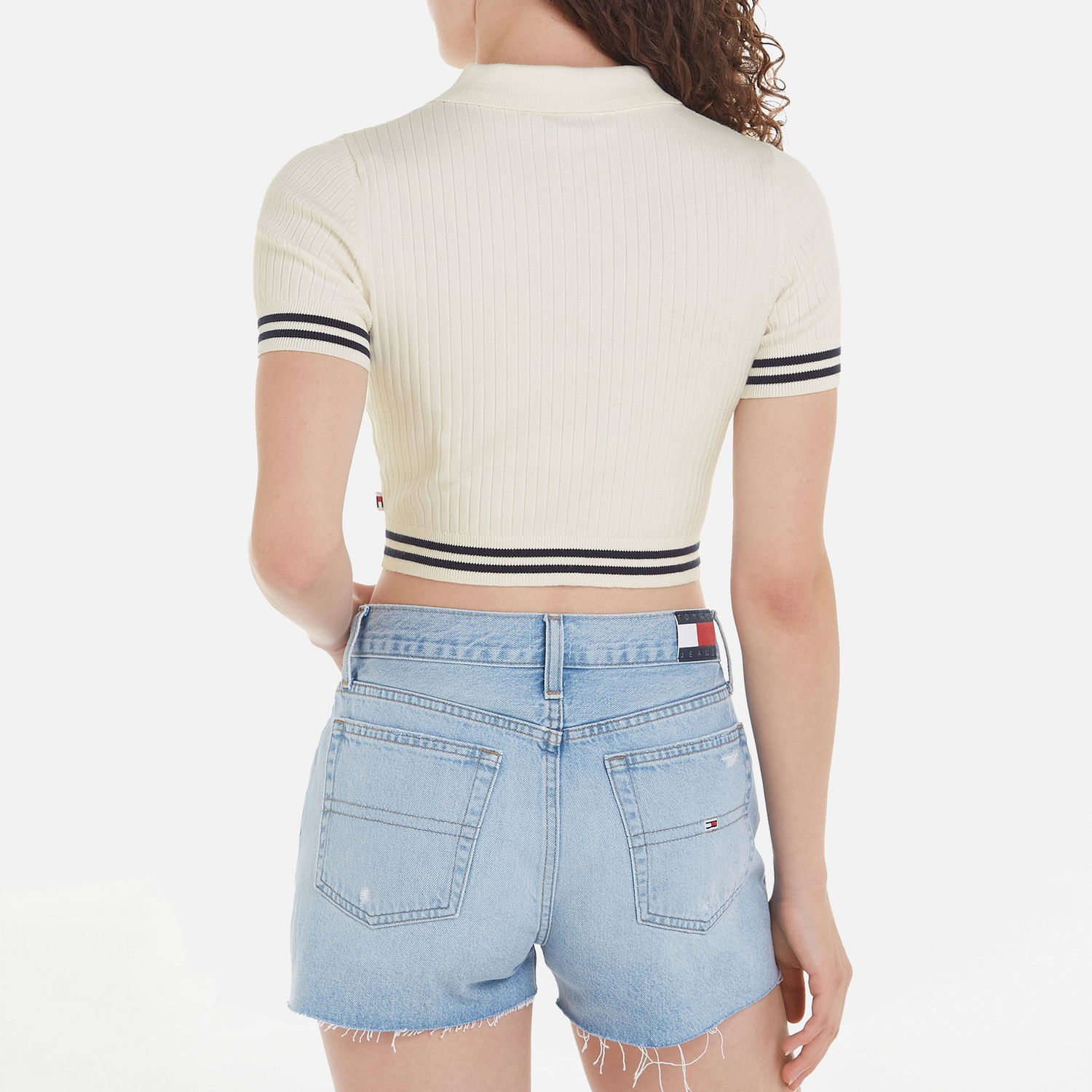 Поло тениска Tommy Hilfiger Tommy Jeans Ribbed Knit Crop Top - S Бежово | DW0DW17761YBH, 1