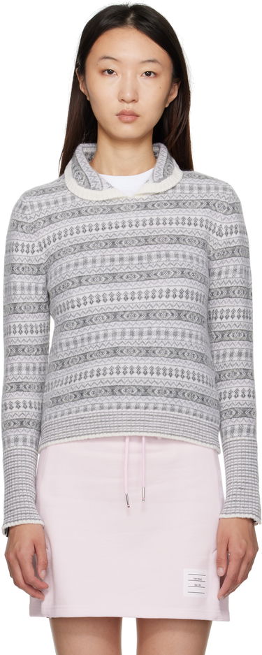 Пуловер Thom Browne Thom Browne Wool Flannel & Mohair Jacquard Sweater Сиво | FKA497A-Y1029, 0