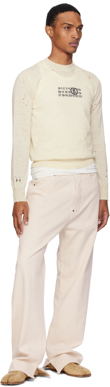 Пуловер Maison Margiela MM6 Maison Margiela Distressed Wool Sweater Бяло | SH0HL0033 M13134, 3