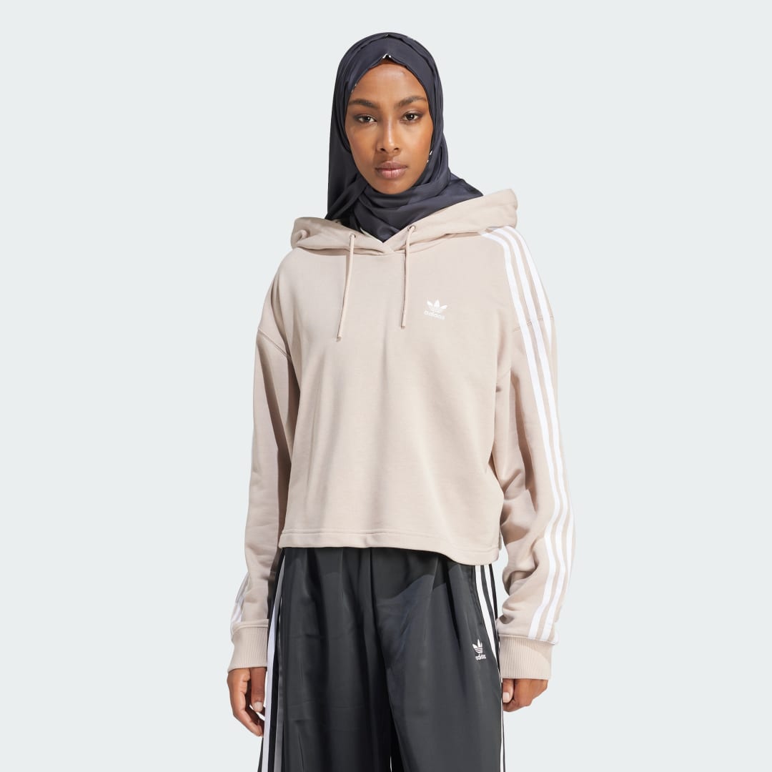 Суитчър adidas Performance Adicolor 3-Stripes Cropped Hoodie Бежово | IN8390, 0