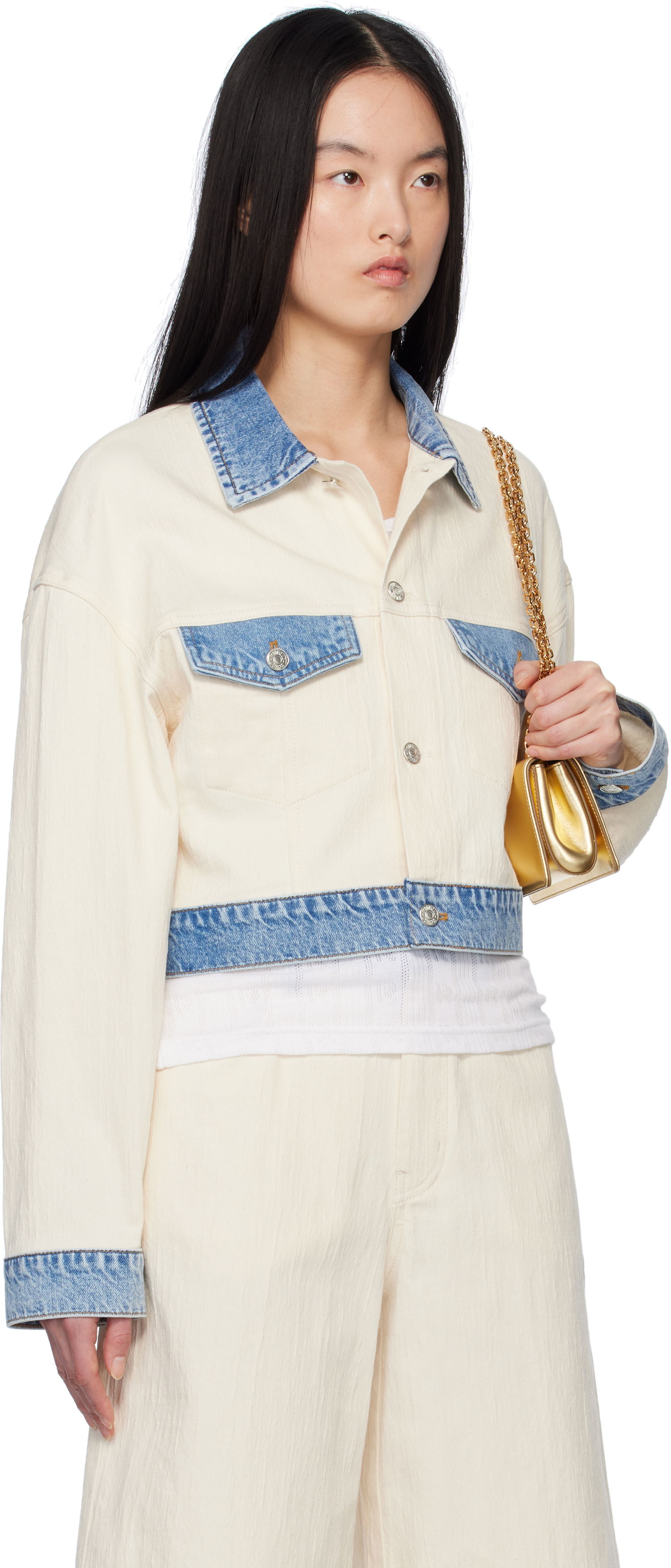Яке Moschino Moschino Jeans Textured Cotton Hemp Cropped Jacket Бяло | 251K20509, 1