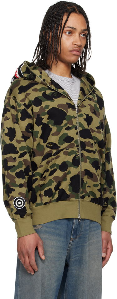Суитчър BAPE A Bathing Ape 1st Camo Jacquard Shark Full Zip Hoodie Зелено | 001ZPL301304M, 1