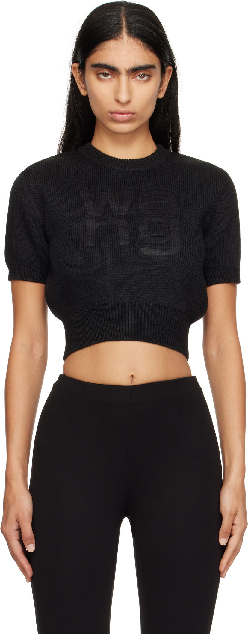 Тениска Alexander Wang Embossed Logo Cropped T-Shirt Черно | 4KC4231021