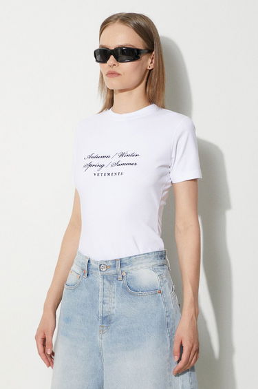 Тениска VETEMENTS VETEMENTS 4 Seasons Embroidered Logo Fitted T-Shirt Бяло | WE64TR620W, 4