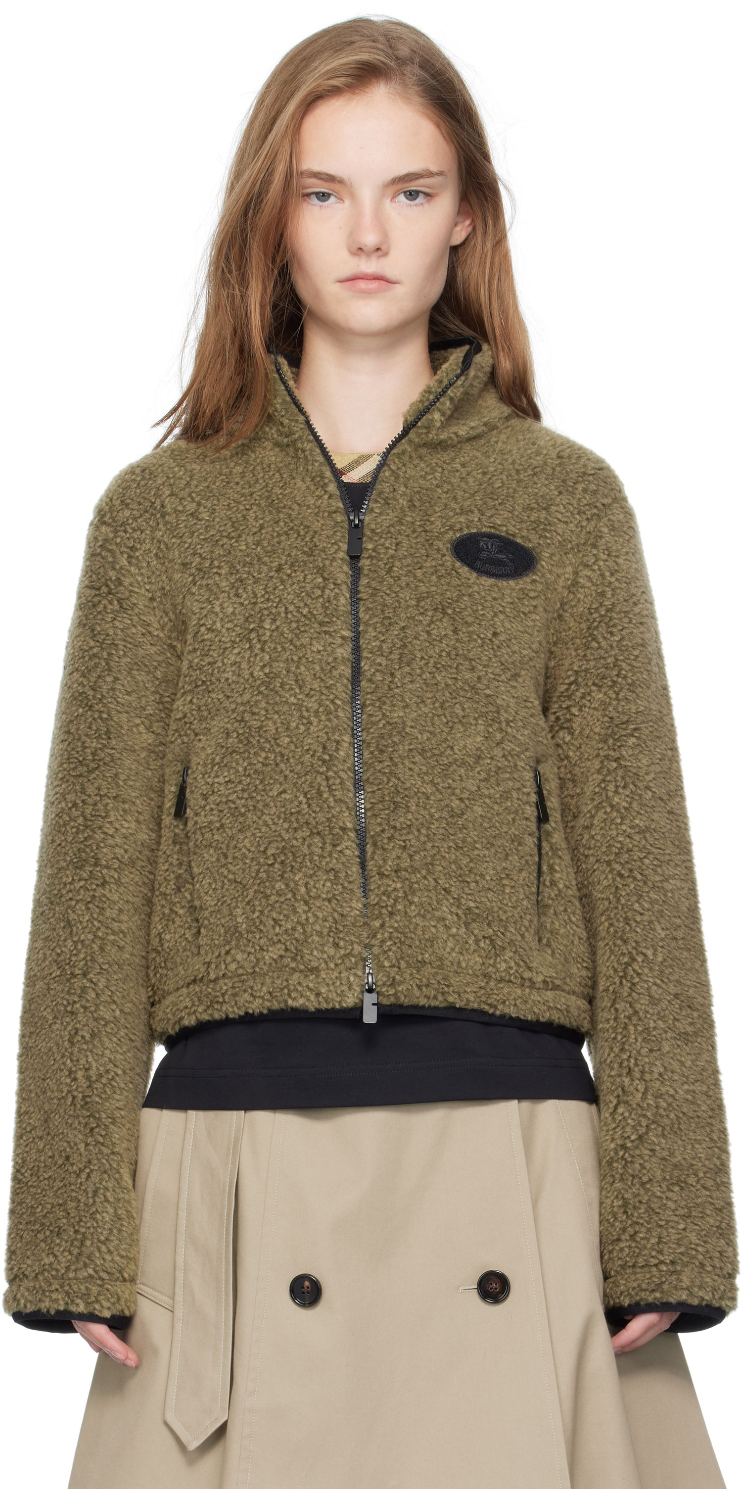 Яке Burberry Burberry Cropped Fleece Jacket Зелено | 8109274, 0