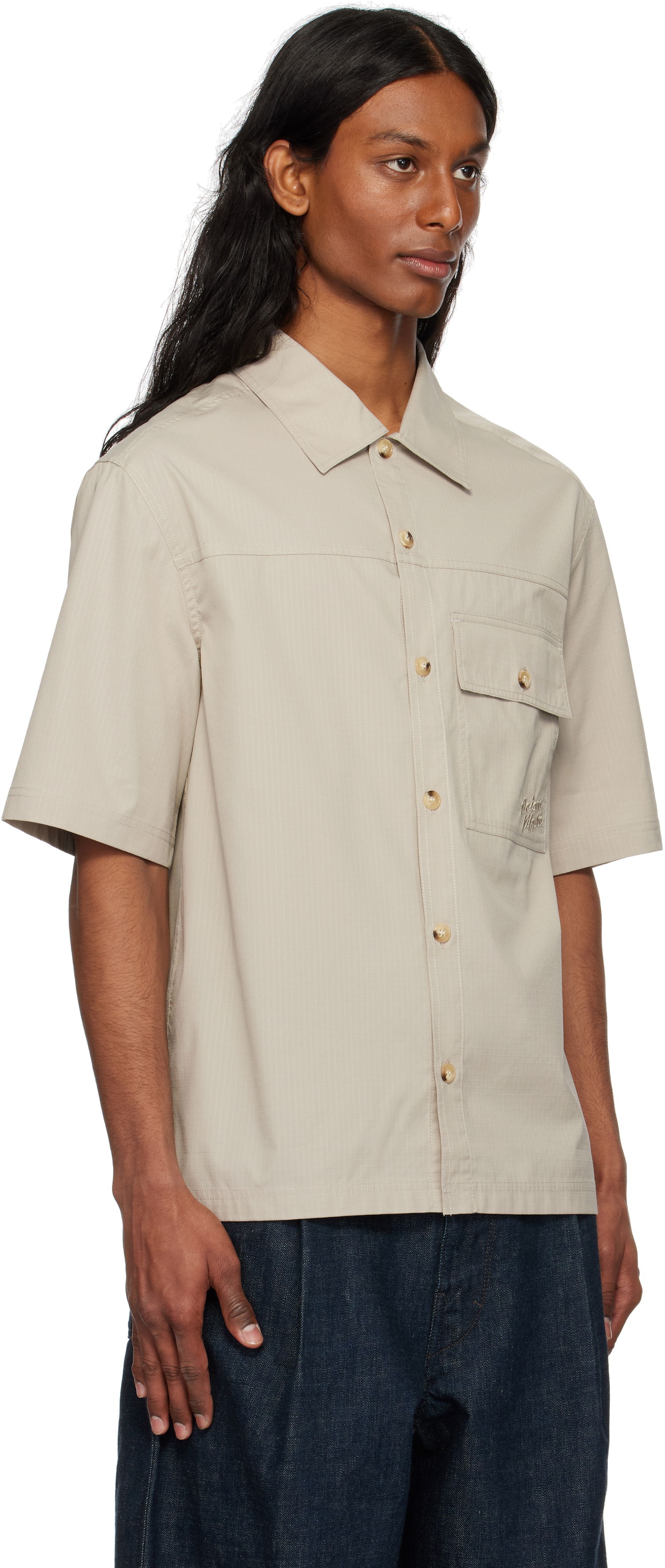 Риза MAISON KITSUNÉ Maison Kitsuné Short Sleeve Overshirt Бежово | OM00429WW9020, 1