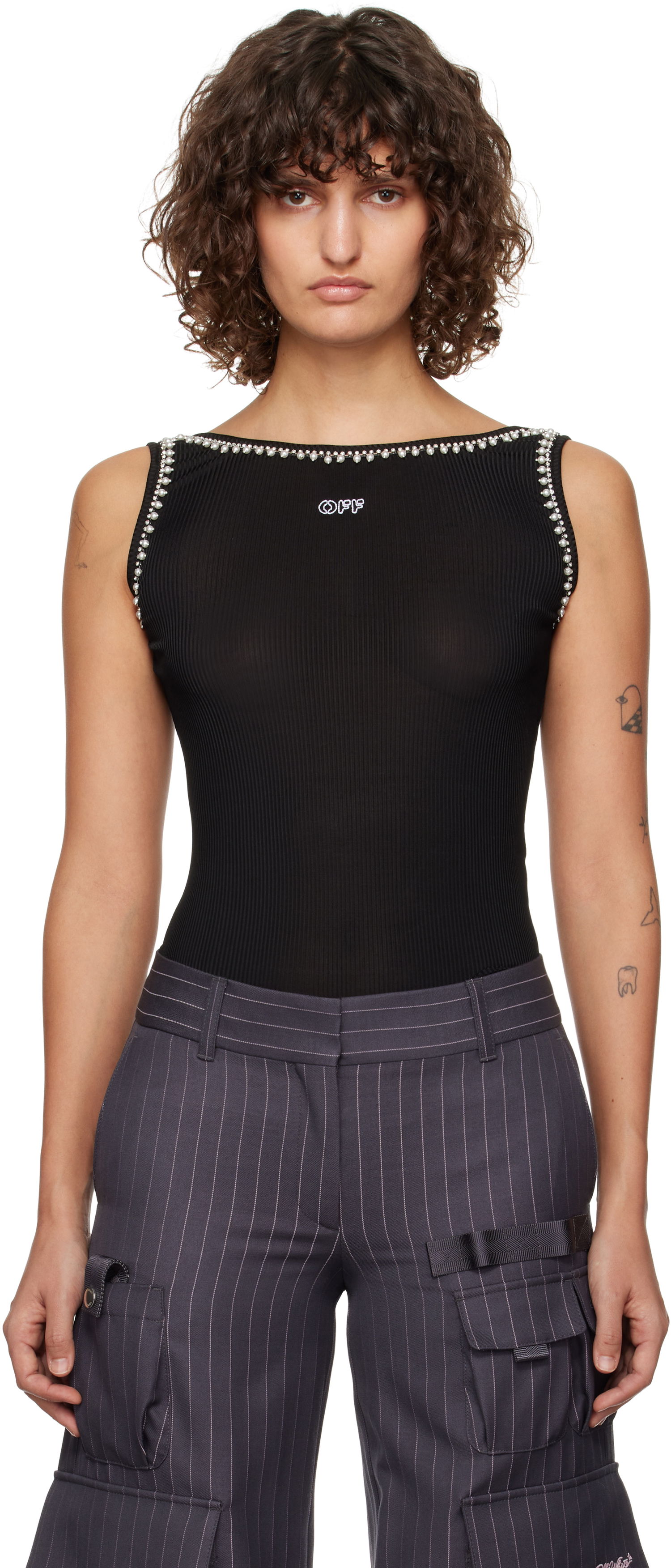 боди Off-White Light Rib Embroidered Tank Top Черно | OWAD258F24JER0011001, 0