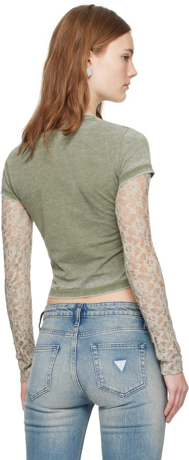 Съкратен топ GUESS GUESS Vintage Lace Crop T-Shirt Зелено | W4BP02KBB50, 2