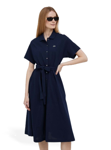 Pокля Lacoste Belted Piqué Polo Dress Тъмно синьо | EF7923