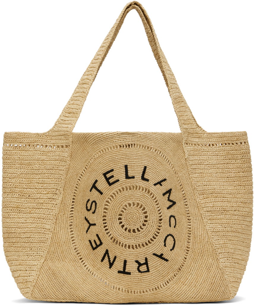 Голяма пазарска чанта Stella McCartney Stella McCartney Logo Raffia Tote Bag Бежово | 7B0084WP0375, 0