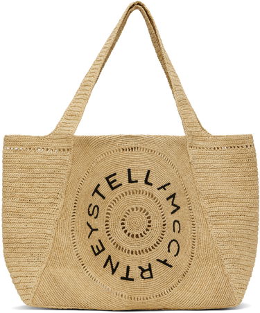 Голяма пазарска чанта Stella McCartney Stella McCartney Logo Raffia Tote Bag Бежово | 7B0084WP0375, 0
