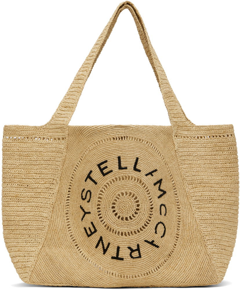 Голяма пазарска чанта Stella McCartney Stella McCartney Logo Raffia Tote Bag Бежово | 7B0084WP0375