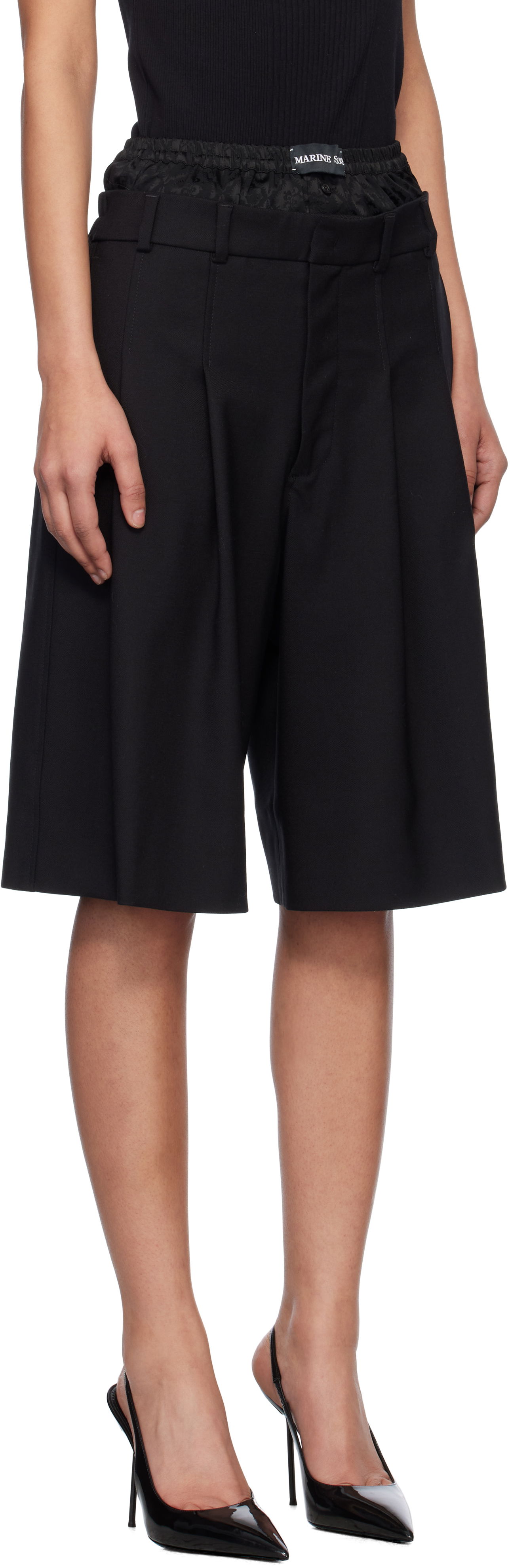 Къси панталони Marine Serre Marine Serre Virgin Wool Twill Shorts Черно | MSH010A RWOV0001, 1