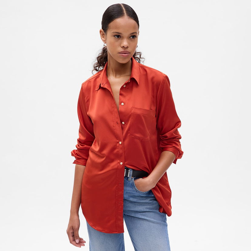 Риза GAP Shirt Satin Boyfriend Shirt Cornucopia S Червено | 742560-04