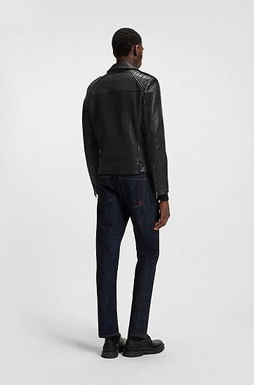 Яке BOSS Regular-fit biker jacket in buffalo leather Черно | 50542108, 1