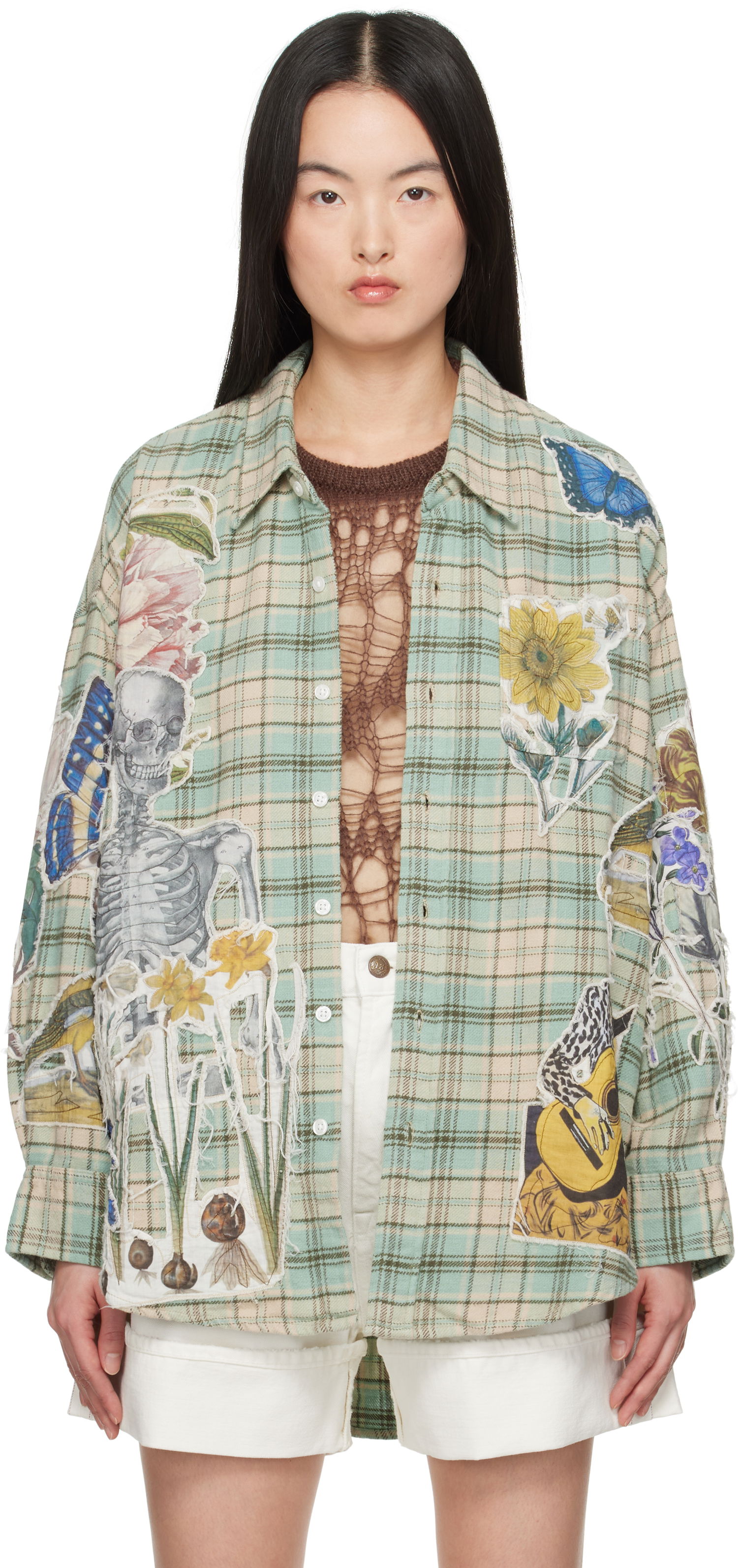 Риза R13 R13 Drop Neck Applique Plaid Shirt Зелено | R13WR004-R483B, 0