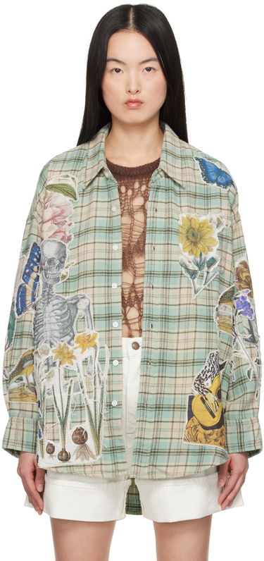 Риза R13 R13 Drop Neck Applique Plaid Shirt Зелено | R13WR004-R483B, 0