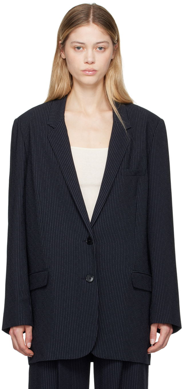 Pinstriped Single-Breasted Blazer