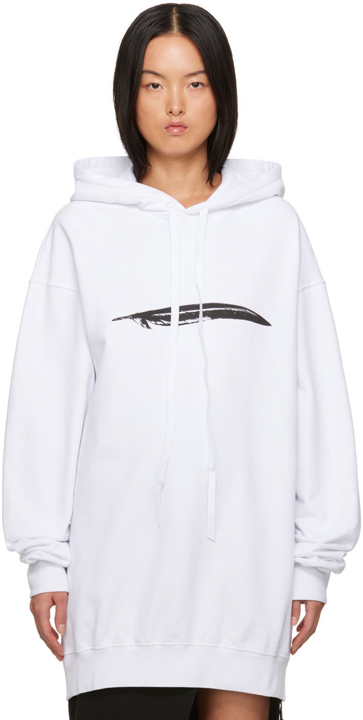 Суитчър Ann Demeulemeester Oversized Hoodie with Feather Print Бяло | 2302-W-JSW01-24-FA185-001