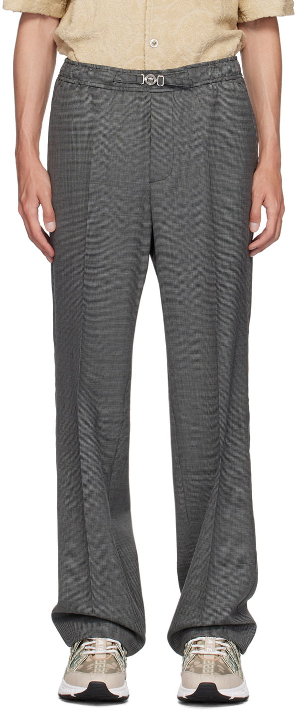 Панталони Versace Black & Gray Houndstooth Wool Trousers Сиво | 1016236_1A11263