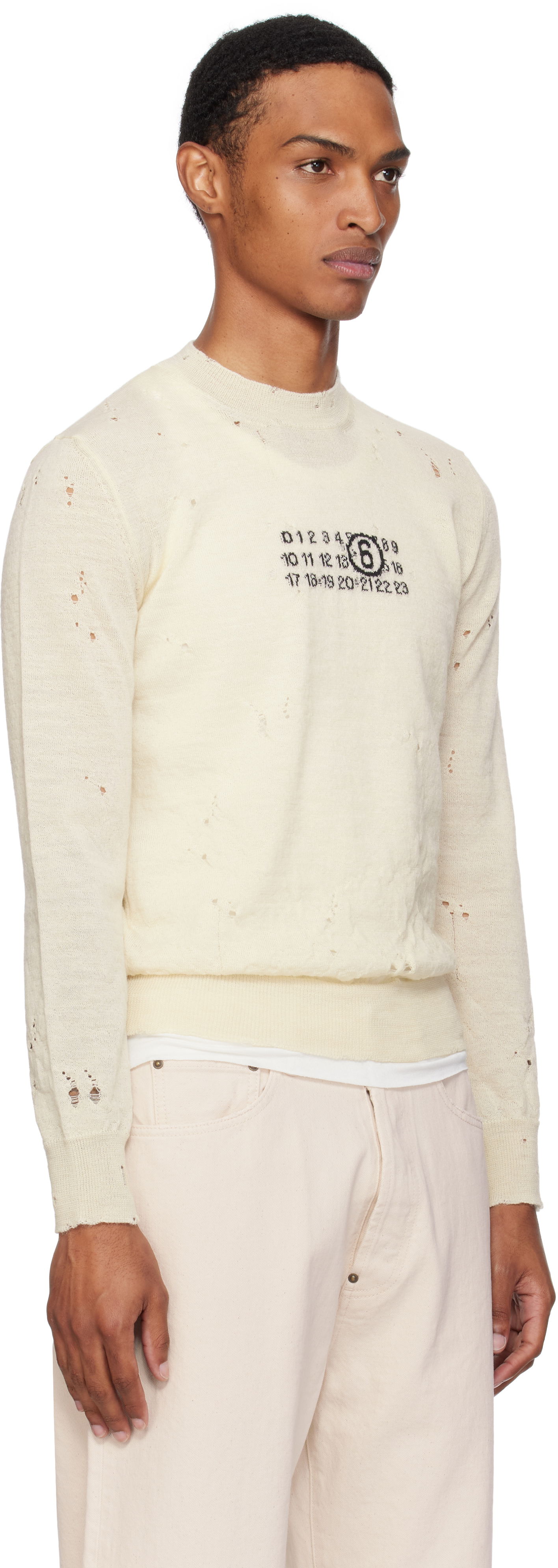 Пуловер Maison Margiela MM6 Maison Margiela Distressed Wool Sweater Бяло | SH0HL0033 M13134, 1