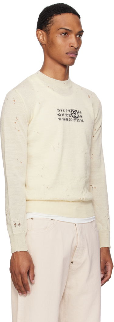 Пуловер Maison Margiela MM6 Maison Margiela Distressed Wool Sweater Бяло | SH0HL0033 M13134, 1