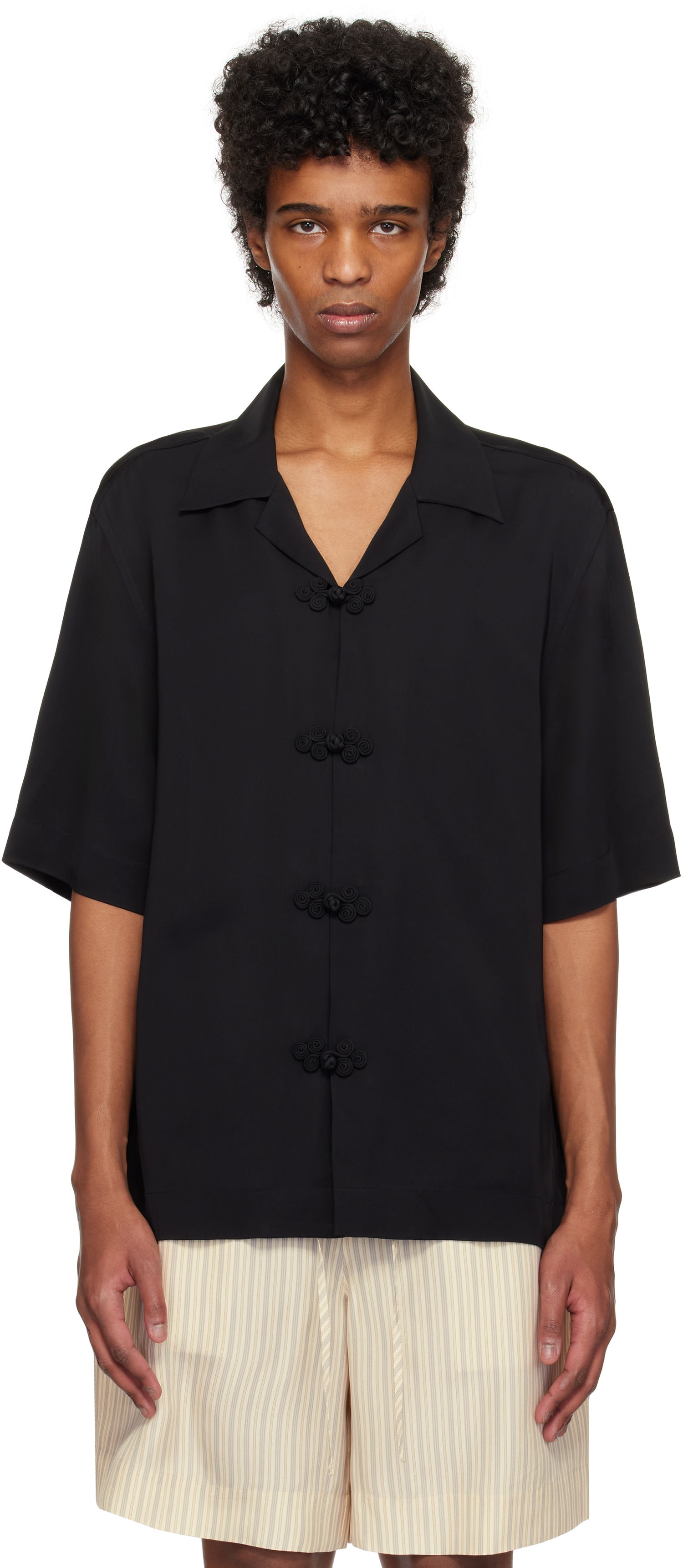 Риза Róhe Róhe Knotted Button Short Sleeve Shirt Черно | 314-19-083, 0