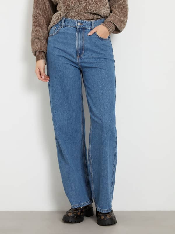 Дънки GUESS High Rise Wide Leg Denim Pant Тъмно синьо | W3BA1JD56J1, 0
