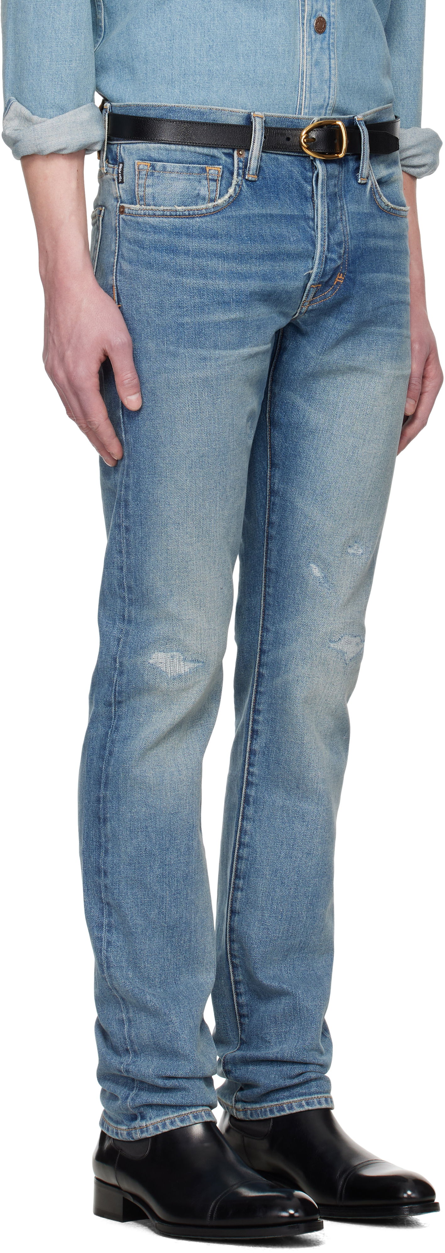 Дънки Tom Ford TOM FORD Selvedge 'Rip And Repair' Straight Fit Jeans Синьо | DPH001-DMC060S25, 1