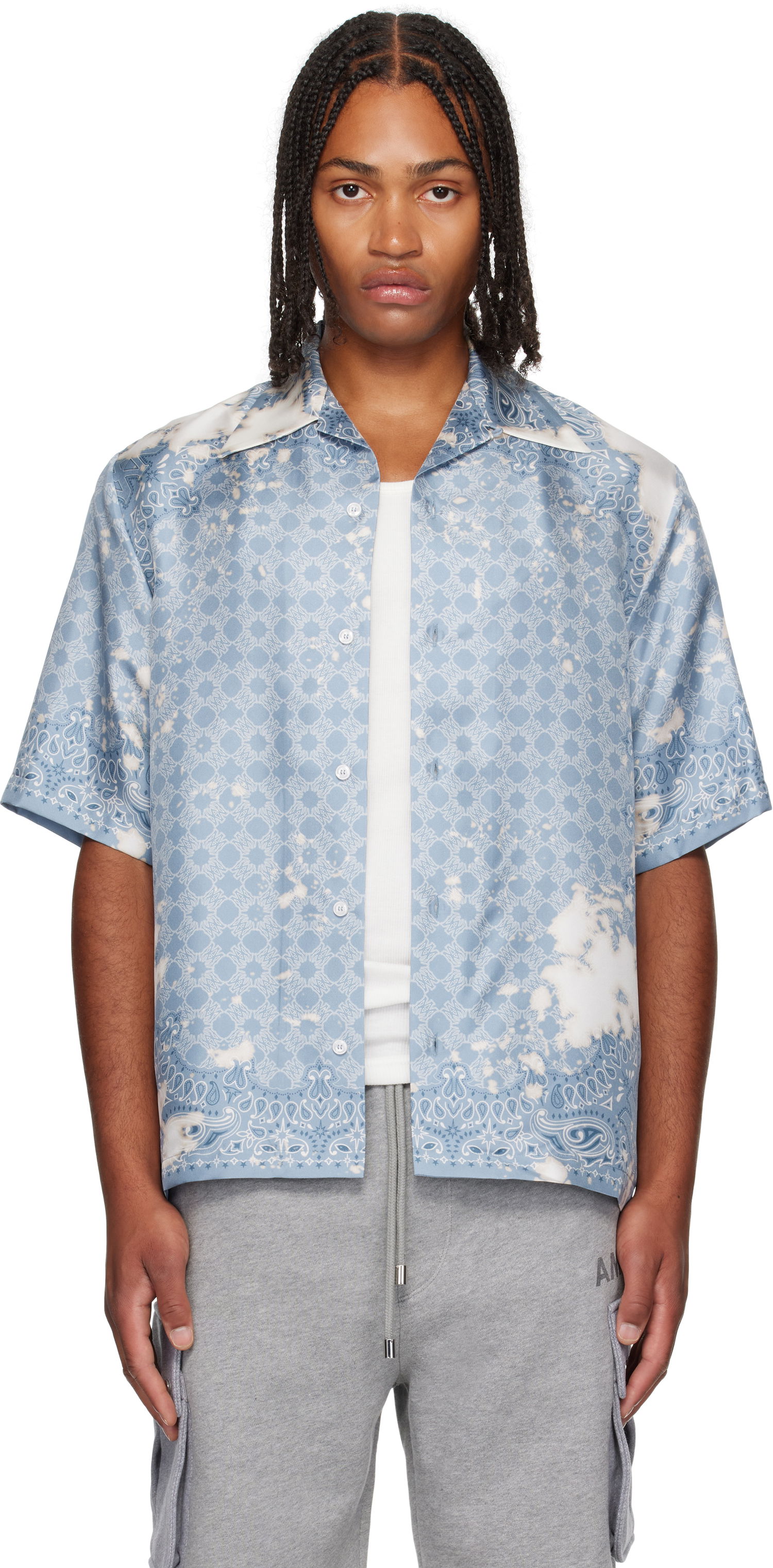 Риза AMIRI Bleach Bandana Bowling Shirt Синьо | AMSTCA1159, 0