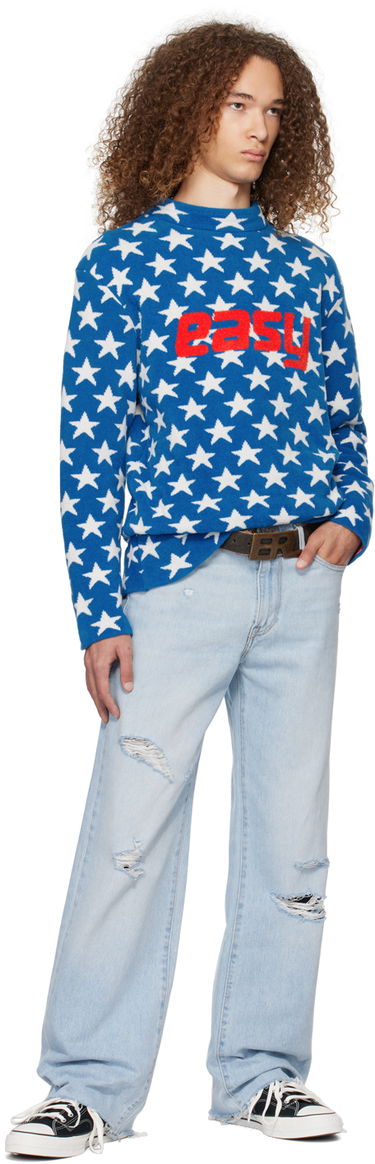 Пуловер ERL 'Easy' Star-Print Knit Sweater Синьо | ERL07N006, 4
