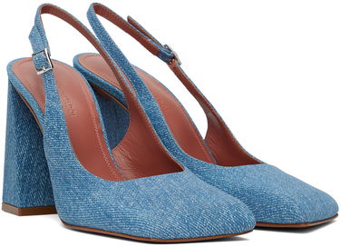 Кецове и обувки Amina Muaddi Sling Suede Heels Синьо | CHARLOTTE SLING BLOCK PRINTED, 3