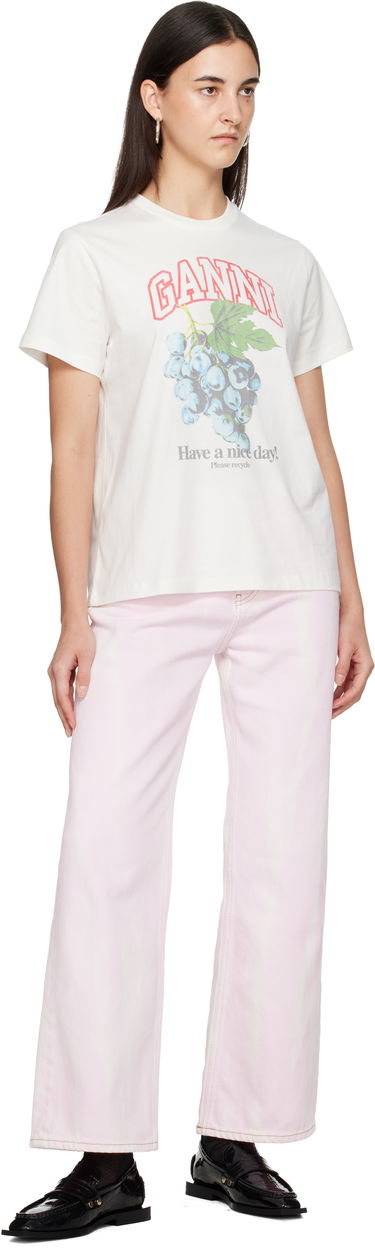 Тениска GANNI Basic Cotton Jersey Grapes Relaxed T-shirt Бяло | T4230, 3