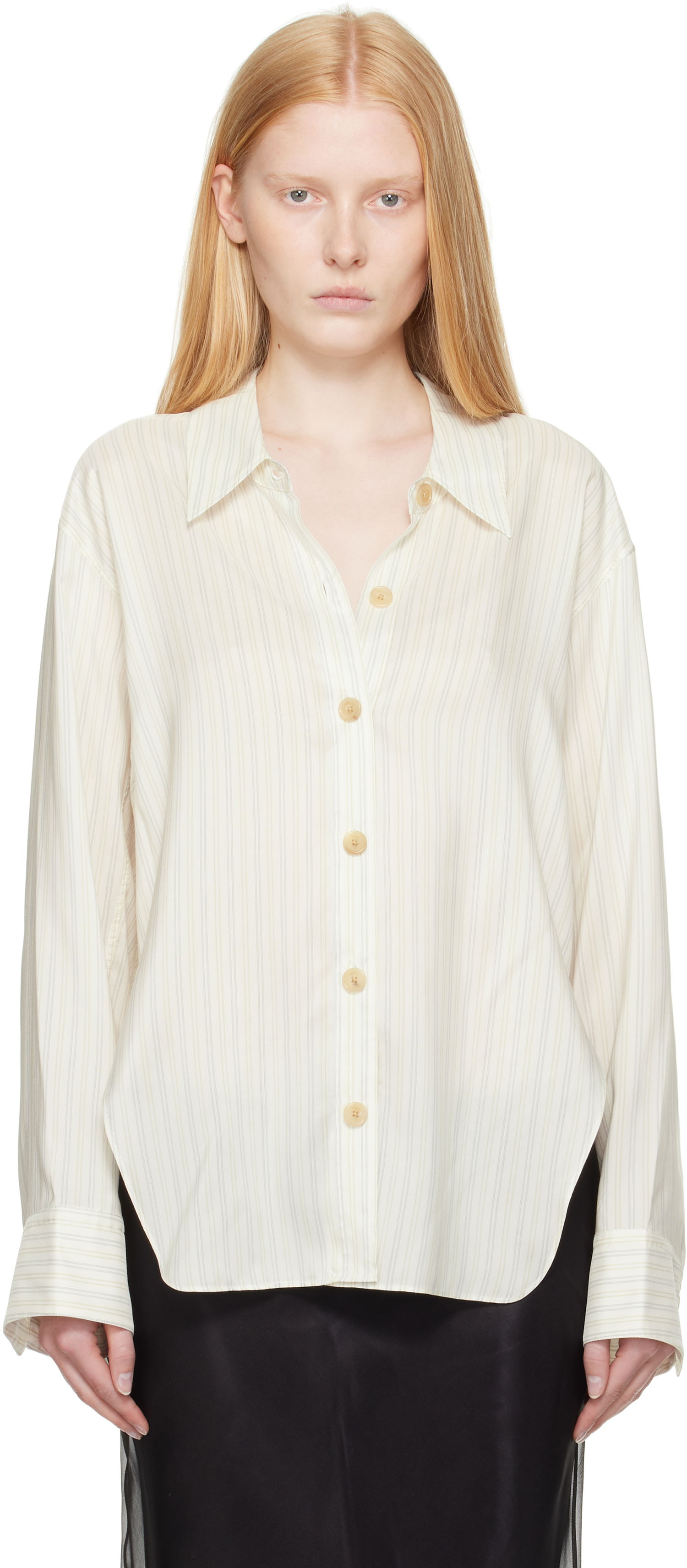 Риза Khaite Khaite Herschel Striped Button-Down Shirt Бяло | 23793003, 0