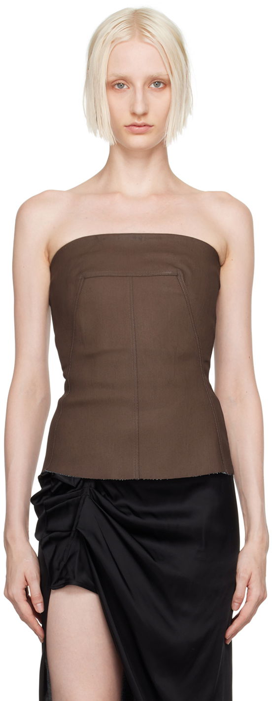 Облекло Rick Owens Brown Porterville Bustier Denim Top Кафяво | RP02D3127 SMT