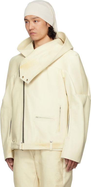 Яке Rick Owens Rick Owens Hollywood Hooded Stooges Leather Jacket Бяло | RR01E5704 LBH, 3