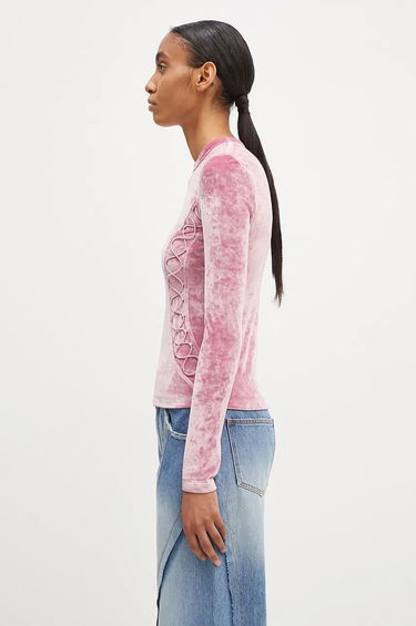 Тениска Andersson Bell Lace Up Longsleeve Velvet T-Shirt Розово | atb1206w, 1