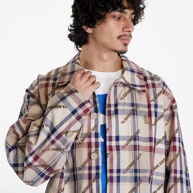 A BATHING APE Logo Check Pattern Long Coat Beige, 5