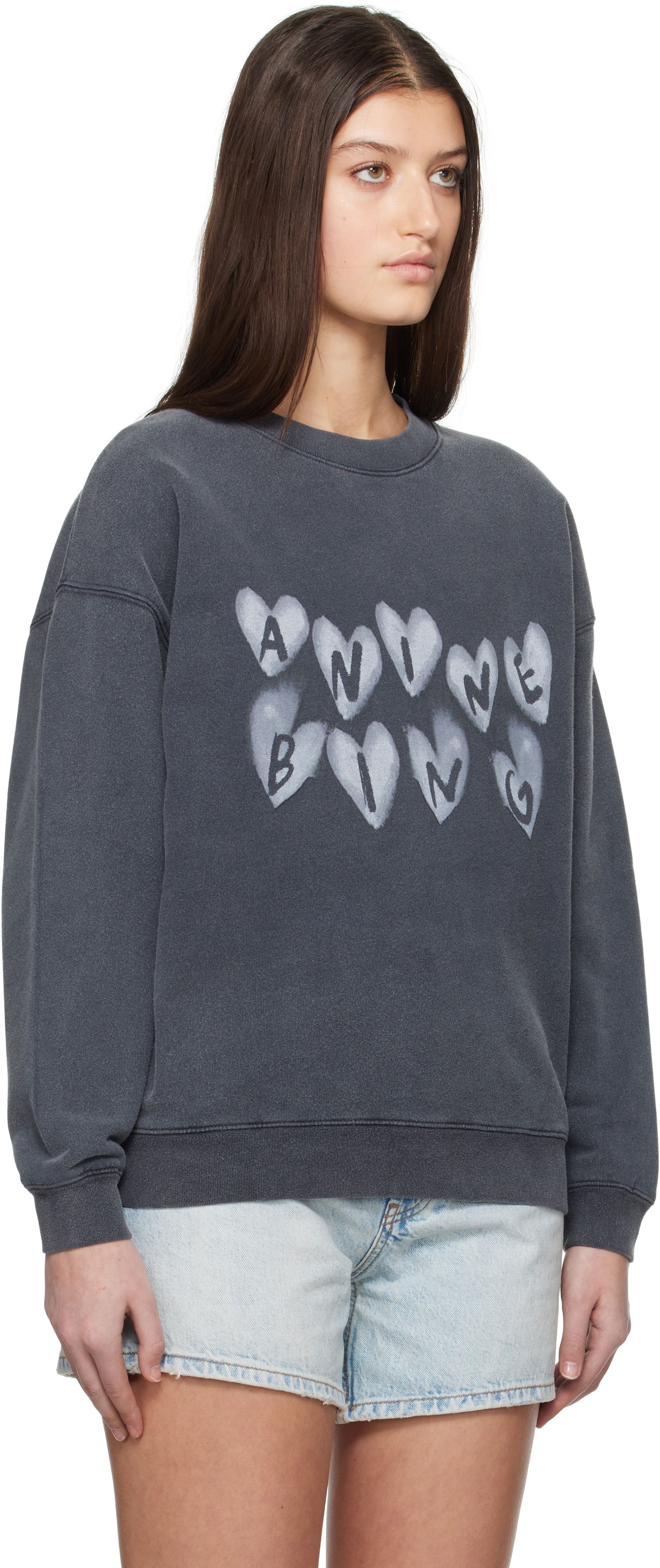 Суитчър Anine Bing ANINE BING Spencer Hearts Sweatshirt Сиво | A-08-10517-WBL1, 1