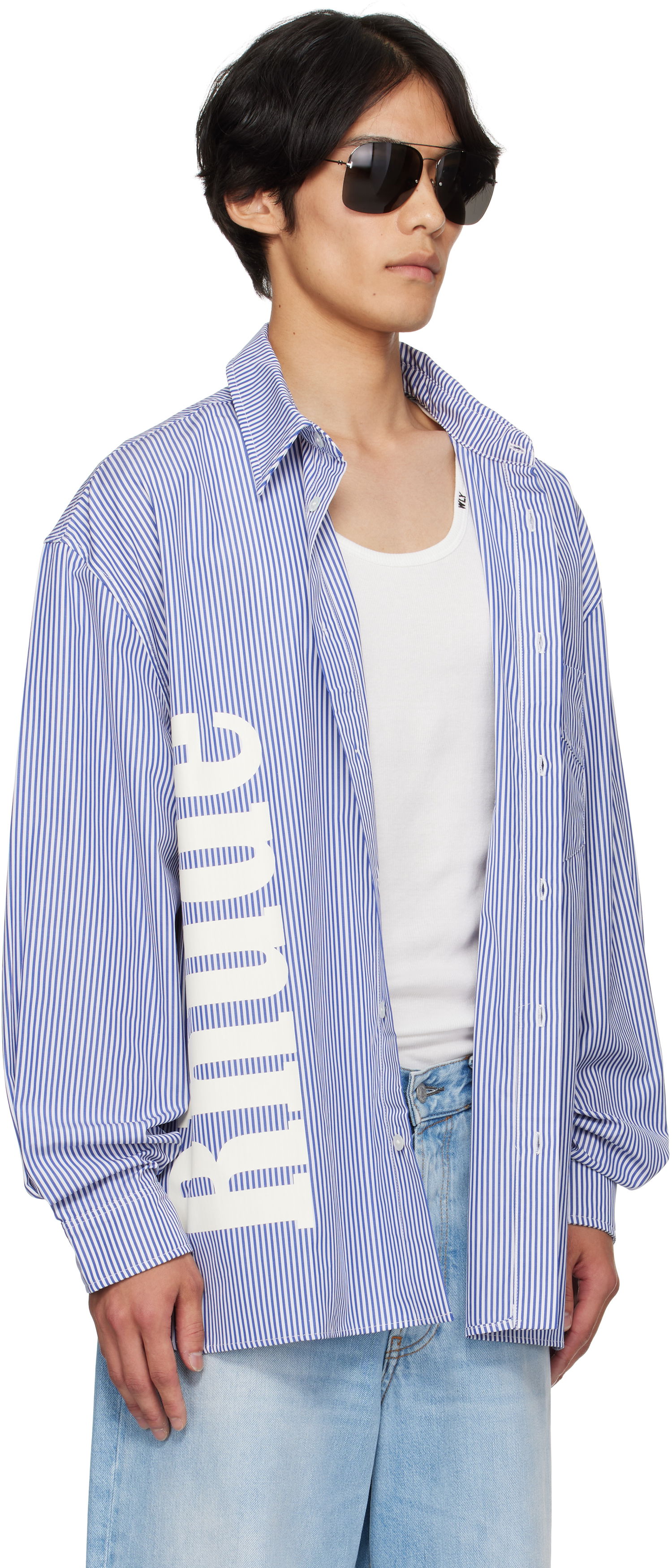 Риза Rhude Rhude Side Logo Long Sleeve Shirt Синьо | RHPF25SR10012, 1