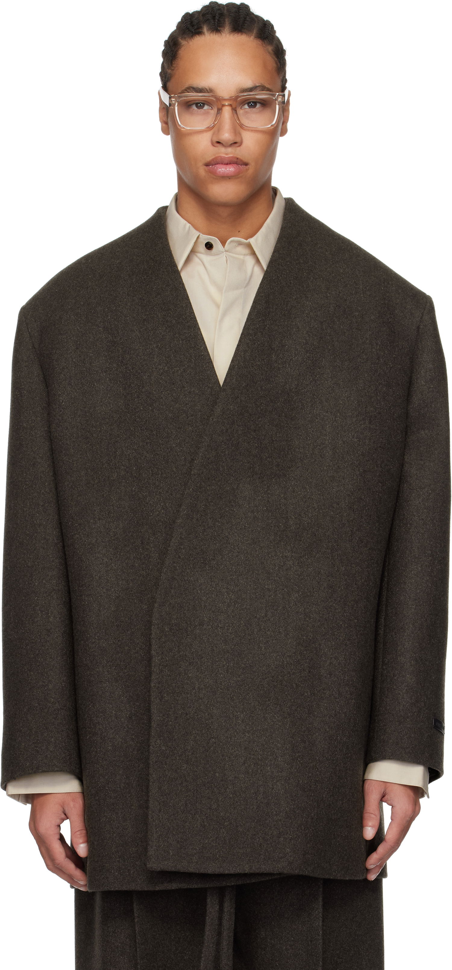 Палта Fear of God Fear of God Collarless Coat Кафяво | FGE260-603HCT, 0