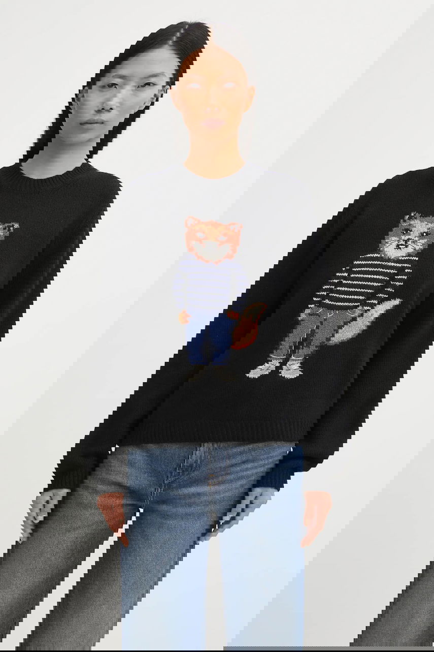 Пуловер MAISON KITSUNÉ Dressed Fox Intarsia Wool Sweater Черно | PW00812KH0002, 0