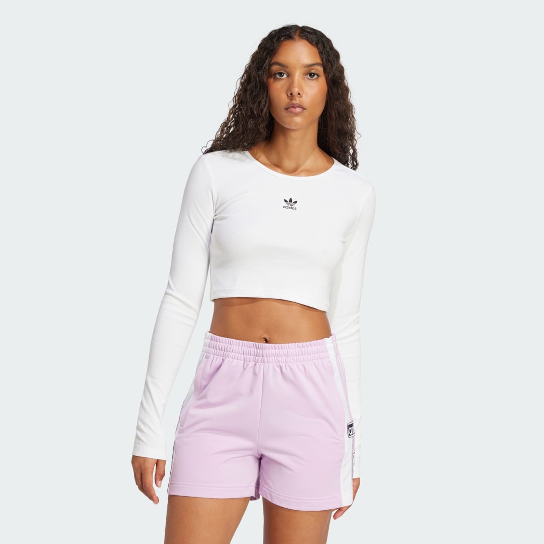 Съкратен топ adidas Performance Essentials Ribbed Crop Long Sleeve T-Shirt Бяло | JC9011, 0