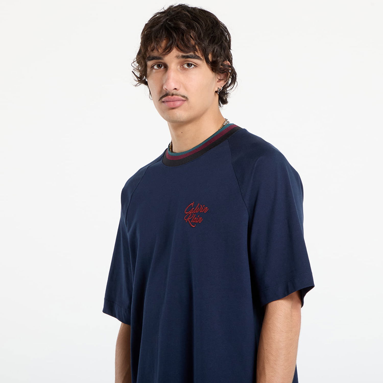 Тениска CALVIN KLEIN Calvin Klein Jeans Men's Tipped Neck T-Shirt Тъмно синьо | LV04RD237G CEF, 1